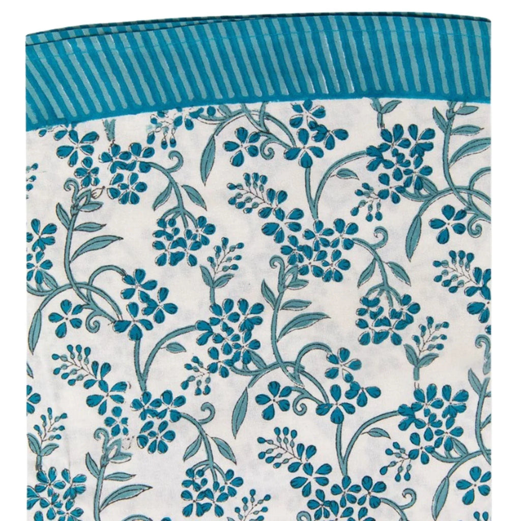 Floral Block Print Round Tablecloth in Blue and White - Tablecloths - The Well Appointed House