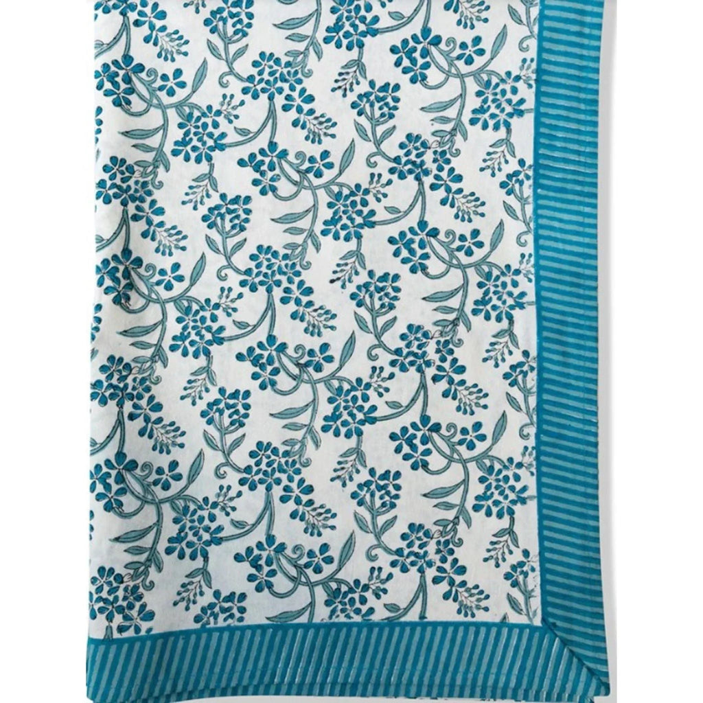 Floral Block Print Tablecloth in Blue and White - Tablecloths - The Well Appointed House