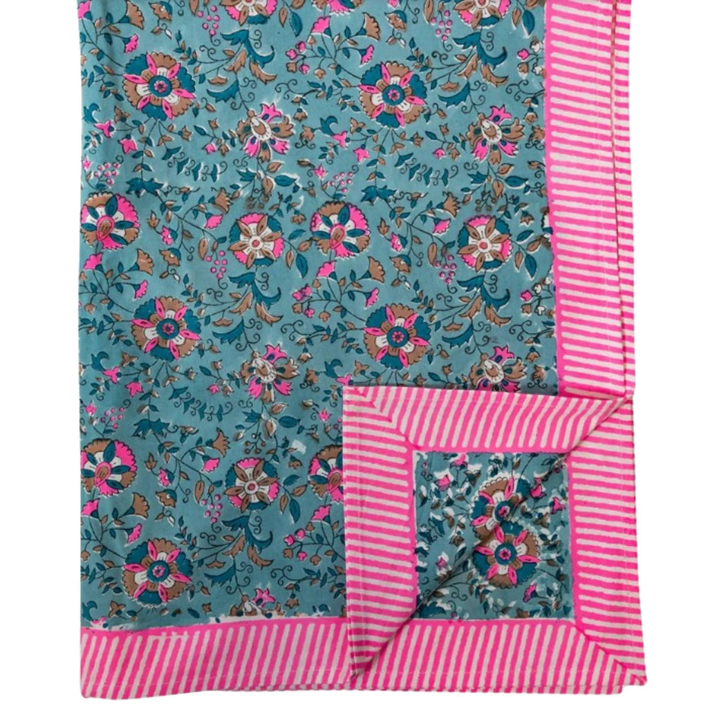 Floral Block Print Tablecloth in Pink and Aqua - Tablecloths - The Well Appointed House