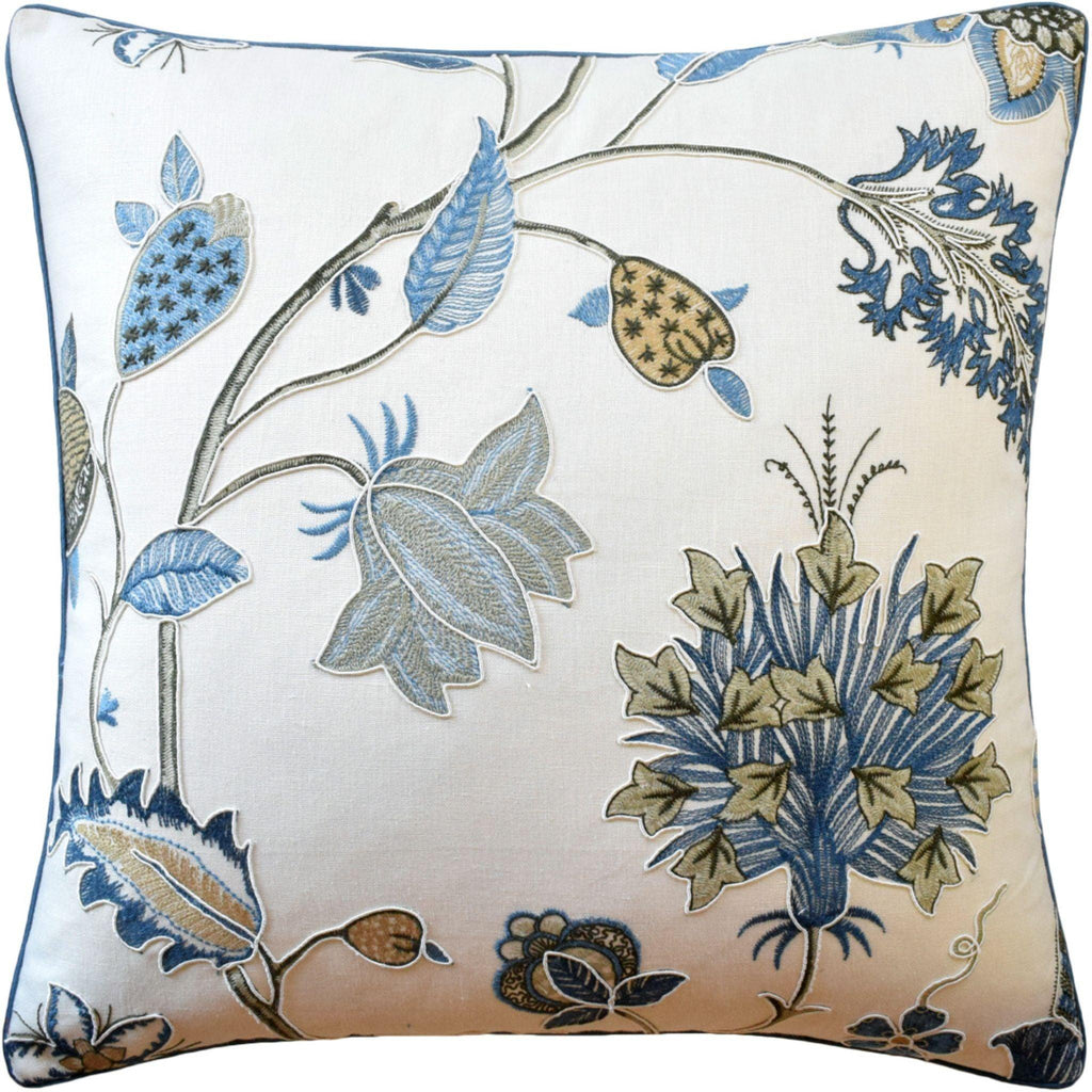 Floral Design Decorative Throw Pillow in Soft Blue - Pillows - The Well Appointed House
