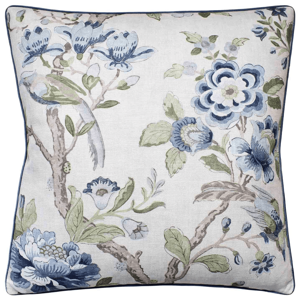Floral Indigo Blue, Green & White Symphony Throw Pillow - Pillows - The Well Appointed House