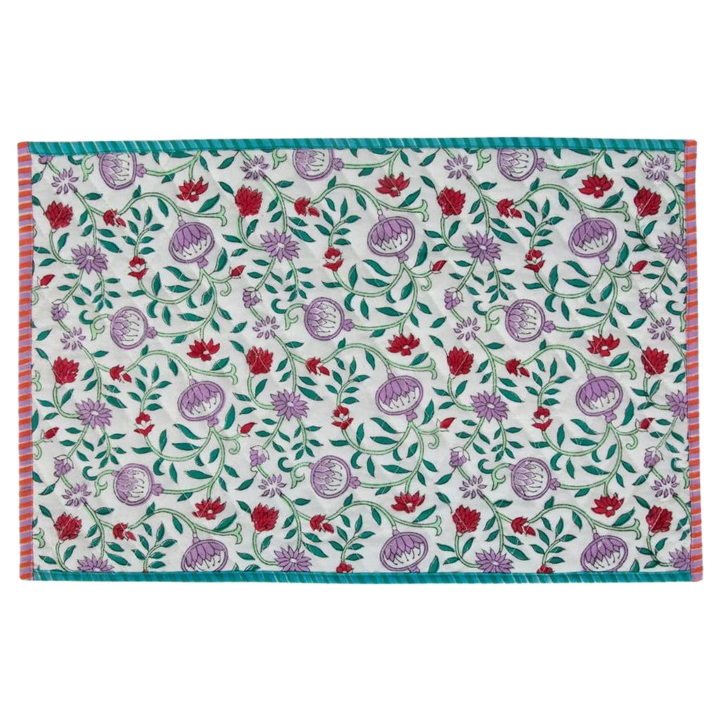 Floral Loews Quilted Block Print Placemats in Turquoise and Purple-Set of 4 - Placemats - The Well Appointed House