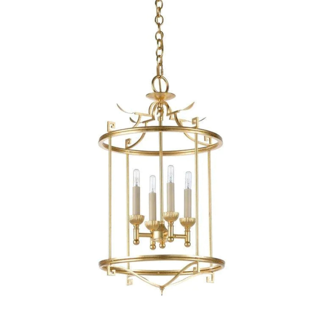 Four Light Gold Leaf Lantern With Greek Key Design - Chandeliers & Pendants - The Well Appointed House