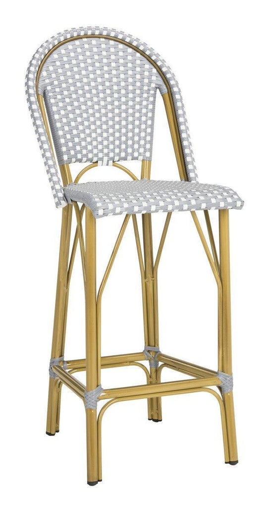 French Bistro Outdoor Bar Stool in Grey and White - Outdoor Bar & Counter Stools - The Well Appointed House