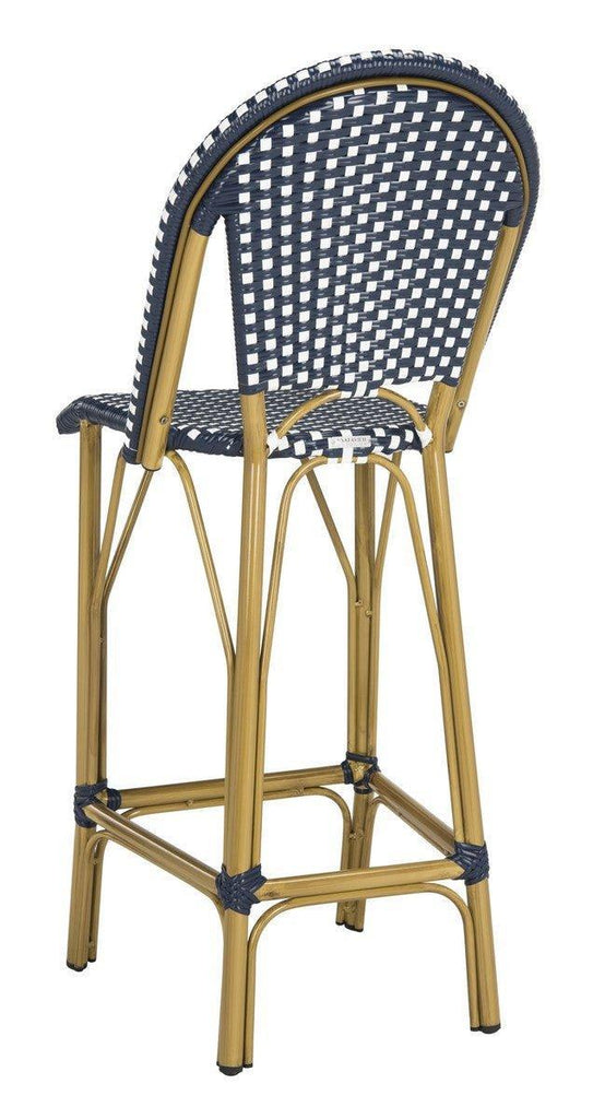 French Bistro Outdoor Bar Stool in Navy and White - Outdoor Bar & Counter Stools - The Well Appointed House