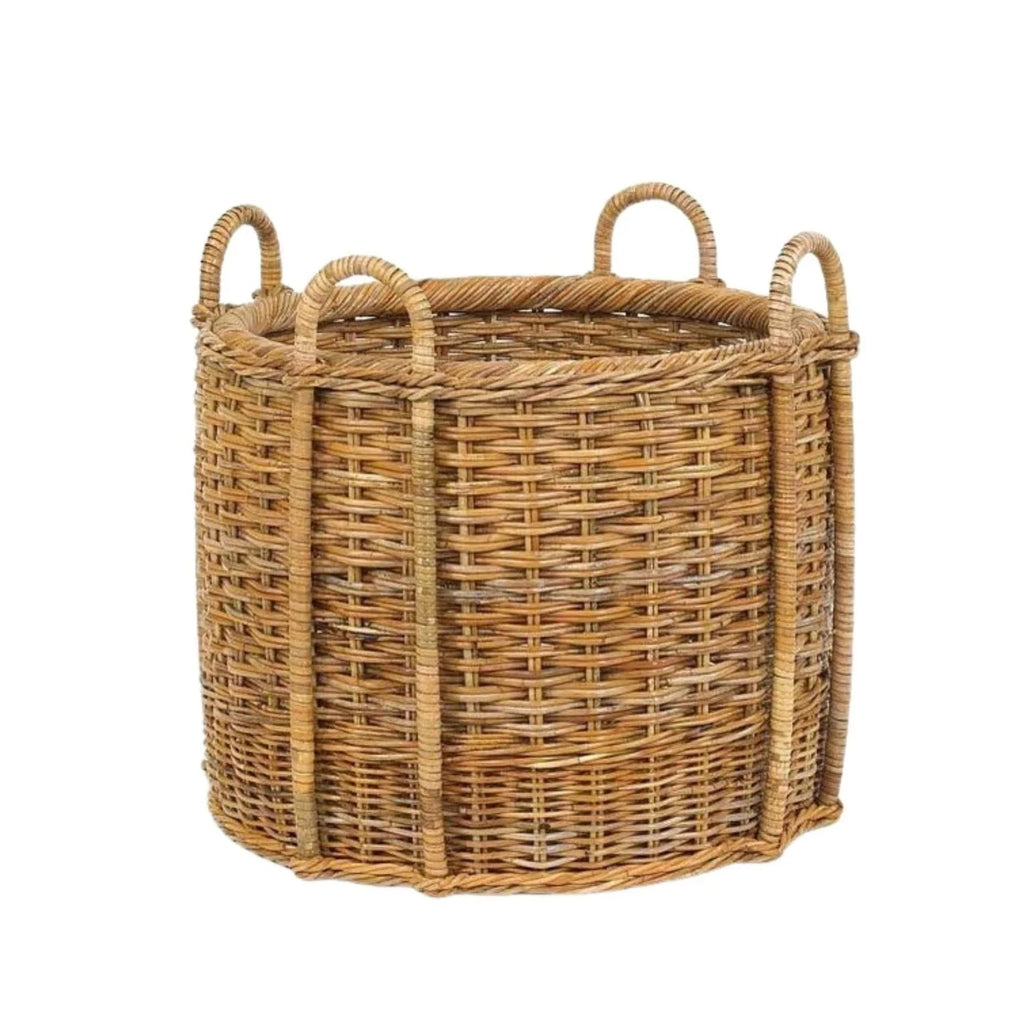 French Country Rattan Fireplace Storage Basket - Fireplace Accessories - The Well Appointed House