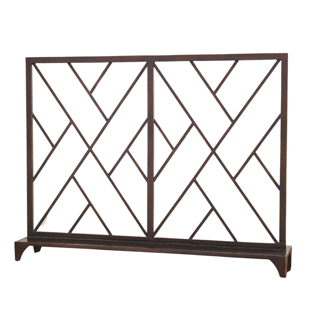 Fretwork Design Fireplace Screen In Bronze - The Well Appointed House 