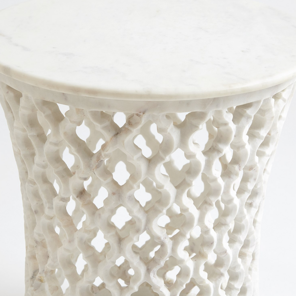 Fretwork Design Marble Side Table - The Well Appointed House 