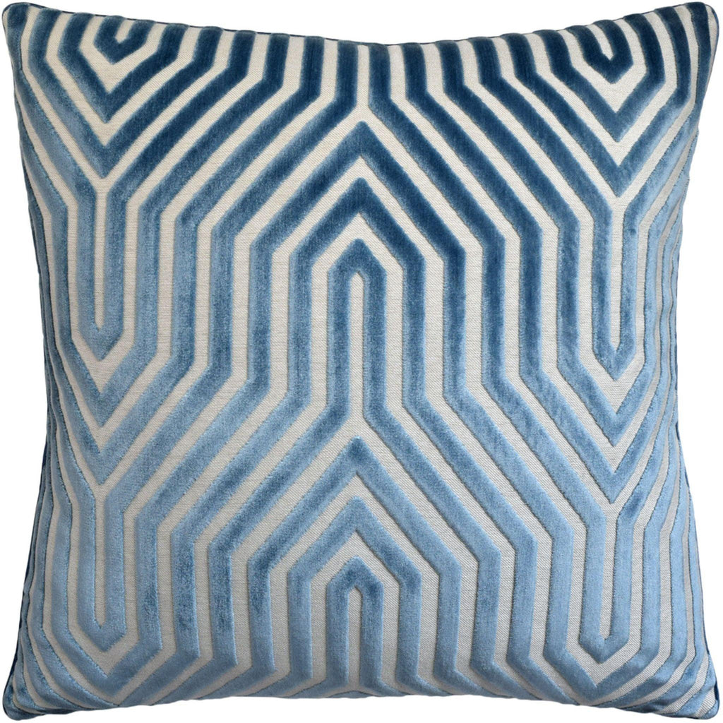 Geometric Design Velvet Square Decorative Pillow in Marine Blue - Pillows - The Well Appointed House