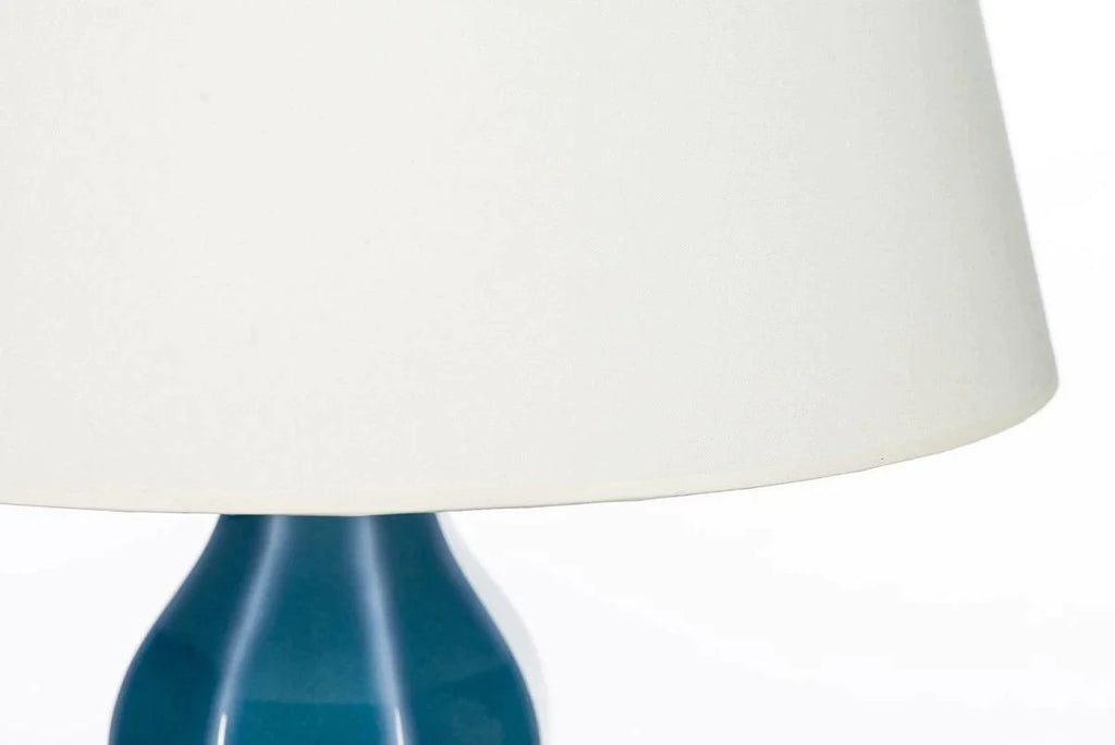 Geometric Teal Ceramic Table Lamp with Hexagonal Body and Gold Base - Table Lamps - The Well Appointed House