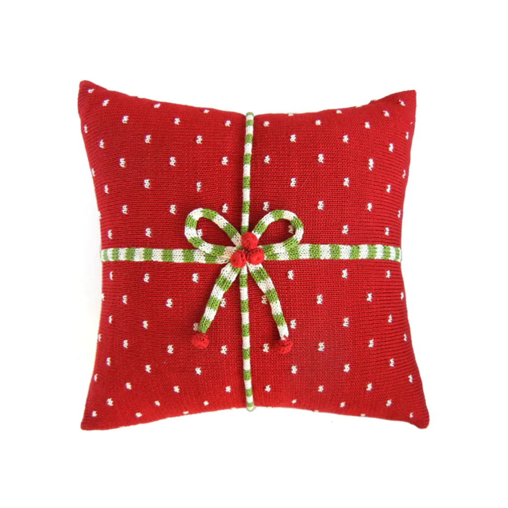 Red Hand Crocheted Gift Wrapped Motif Throw Pillow - The Well Appointed House