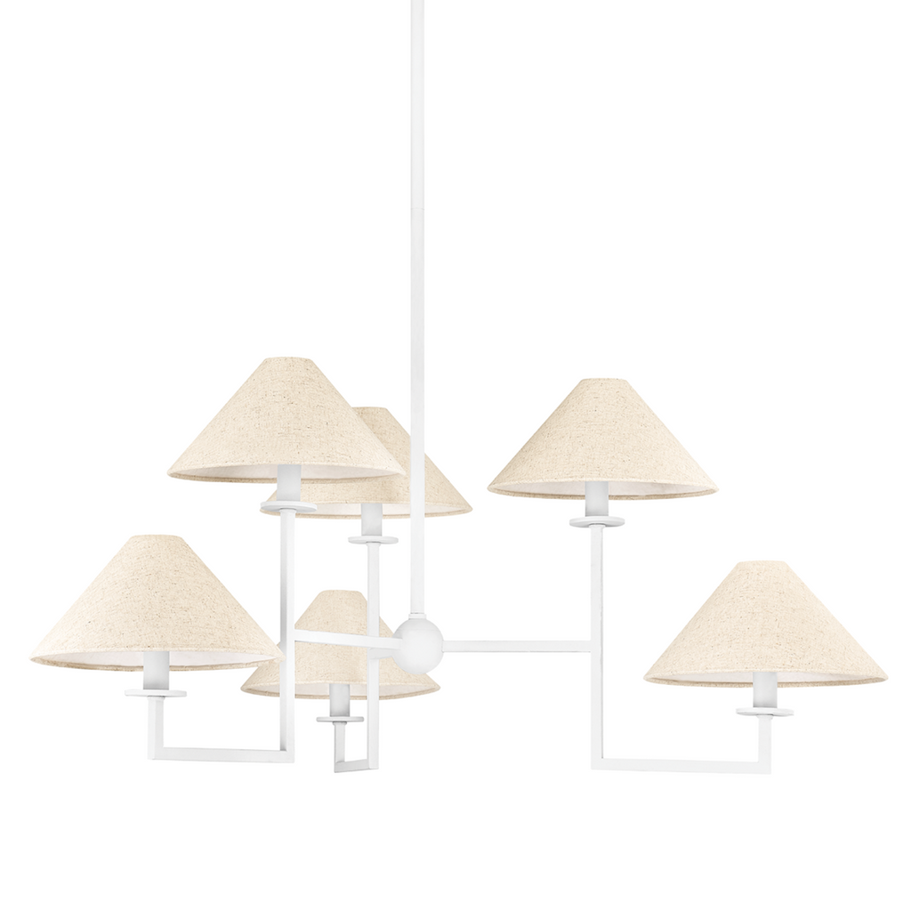 Gladwyne Textured White Six Lamp Chandelier With Natural Shades - The Well Appointed House