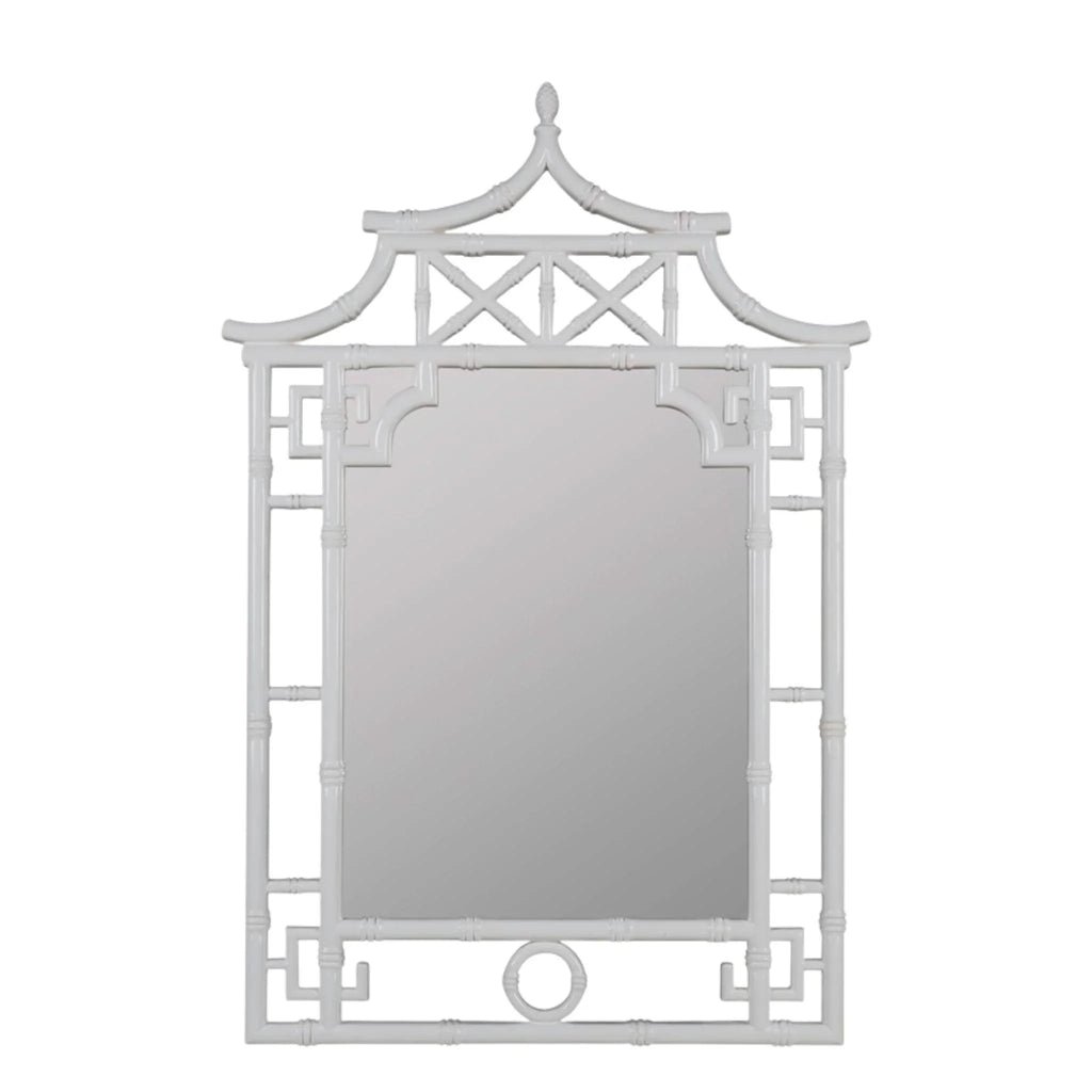 Glossy White Pagoda Bamboo Mirror - Wall Mirrors - The Well Appointed House