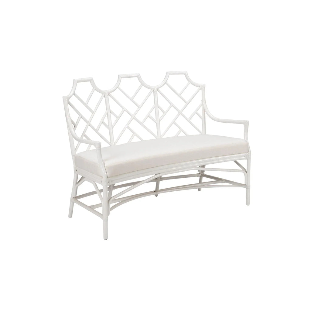 Godwin Chippendale Bench in White with Upholstered Seat - Benches & Banquettes - The Well Appointed House