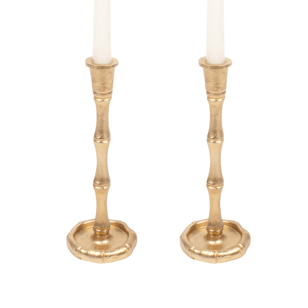 Gold Bamboo Candlestick Set - Available in Two Sizes - Candlesticks & Candles - The Well Appointed House