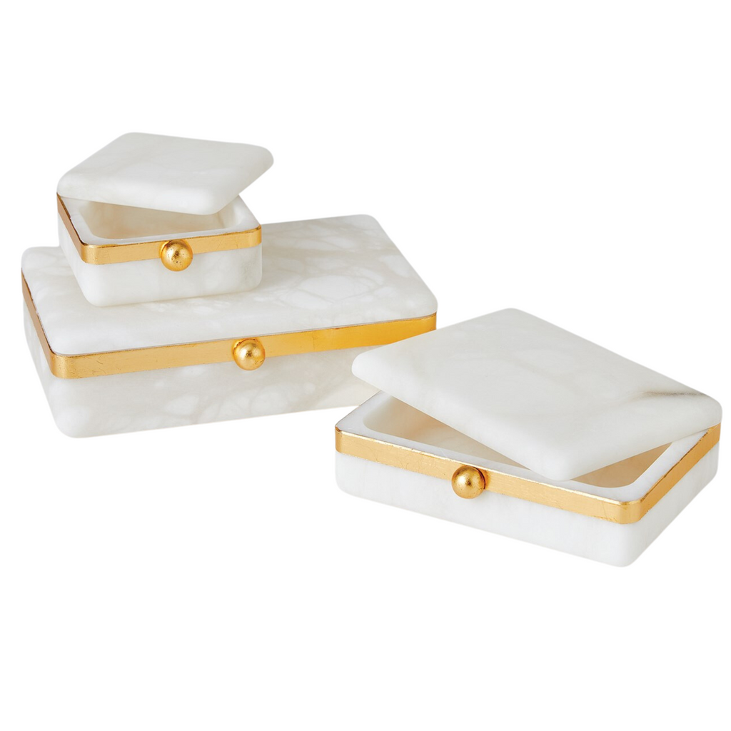 Gold Band Alabaster Decorative Box - Available in 3 Sizes  - The Well Appointed House 