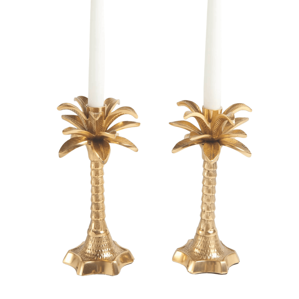Gold Finish Palm Tree Candlestick Set - Candlesticks & Candles - The Well Appointed House