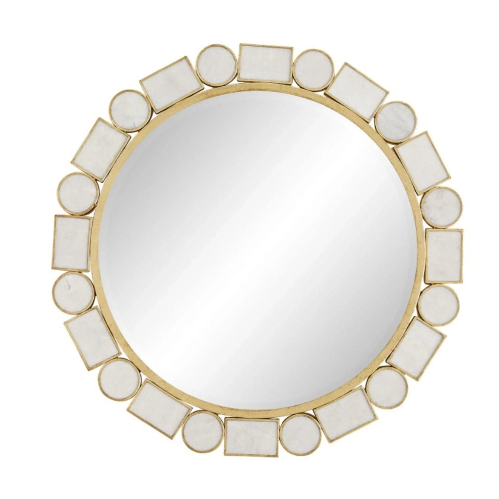 Gold Leaf & White Marble Fontaine Round Wall Mirror - Wall Mirrors - The Well Appointed House