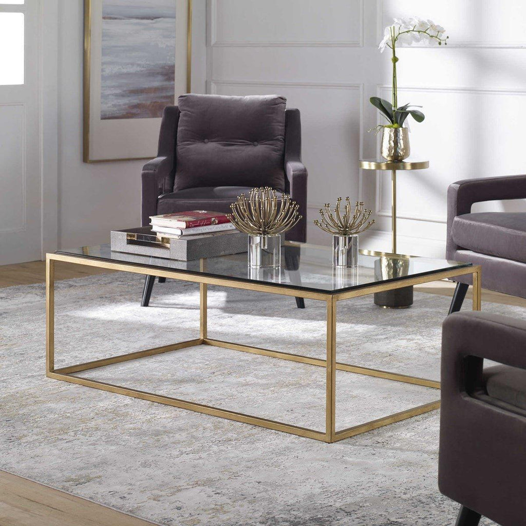 Gold Leaf Frame Tempered Glass Top Coffee Table - Coffee Tables - The Well Appointed House
