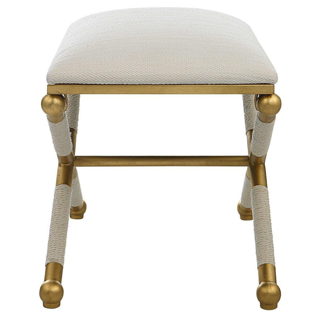 Gold Leaf Small Bench with White Upholstery - Ottomans, Benches & Stools - The Well Appointed House