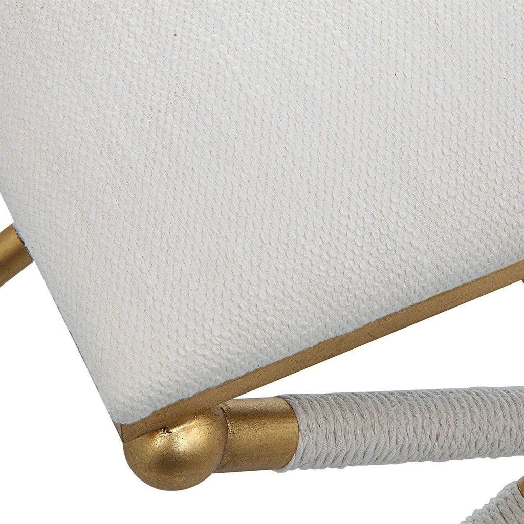 Gold Leaf Small Bench with White Upholstery - Ottomans, Benches & Stools - The Well Appointed House