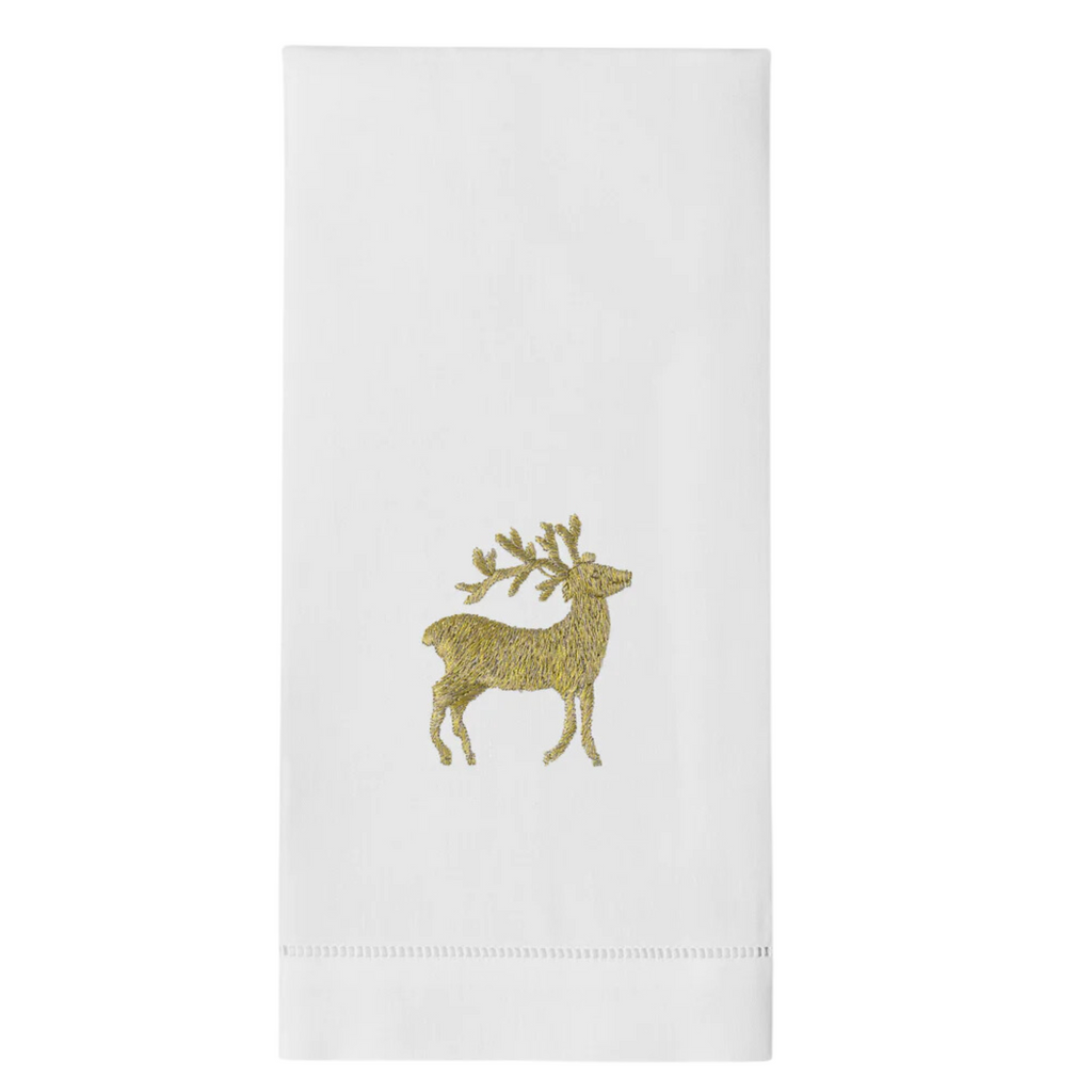 Set of 4 Gold Reindeer Christmas Hand Towels - The Well Appointed House