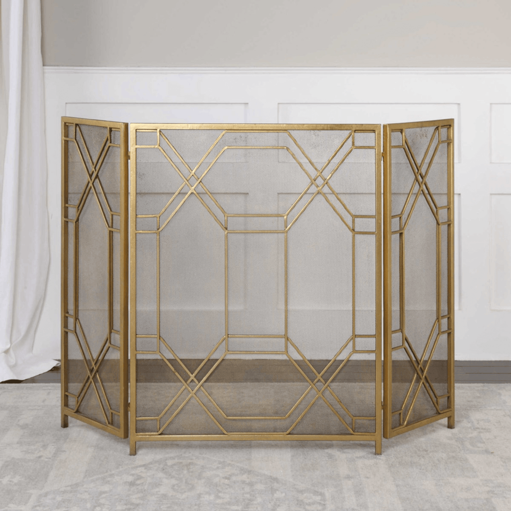 Gold Rosen Fireplace Screen - Fireplace Accessories - The Well Appointed House