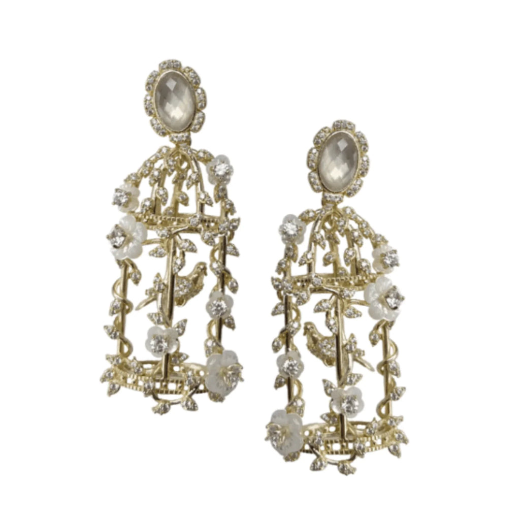 Golden Birdcage Mother of Pearl Earrings - Gifts for Her - The Well Appointed House