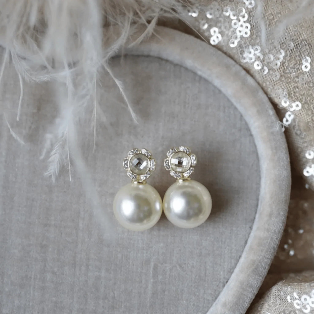 Golden Flower Pearl Drop Earrings - Gifts for Her - The Well Appointed House