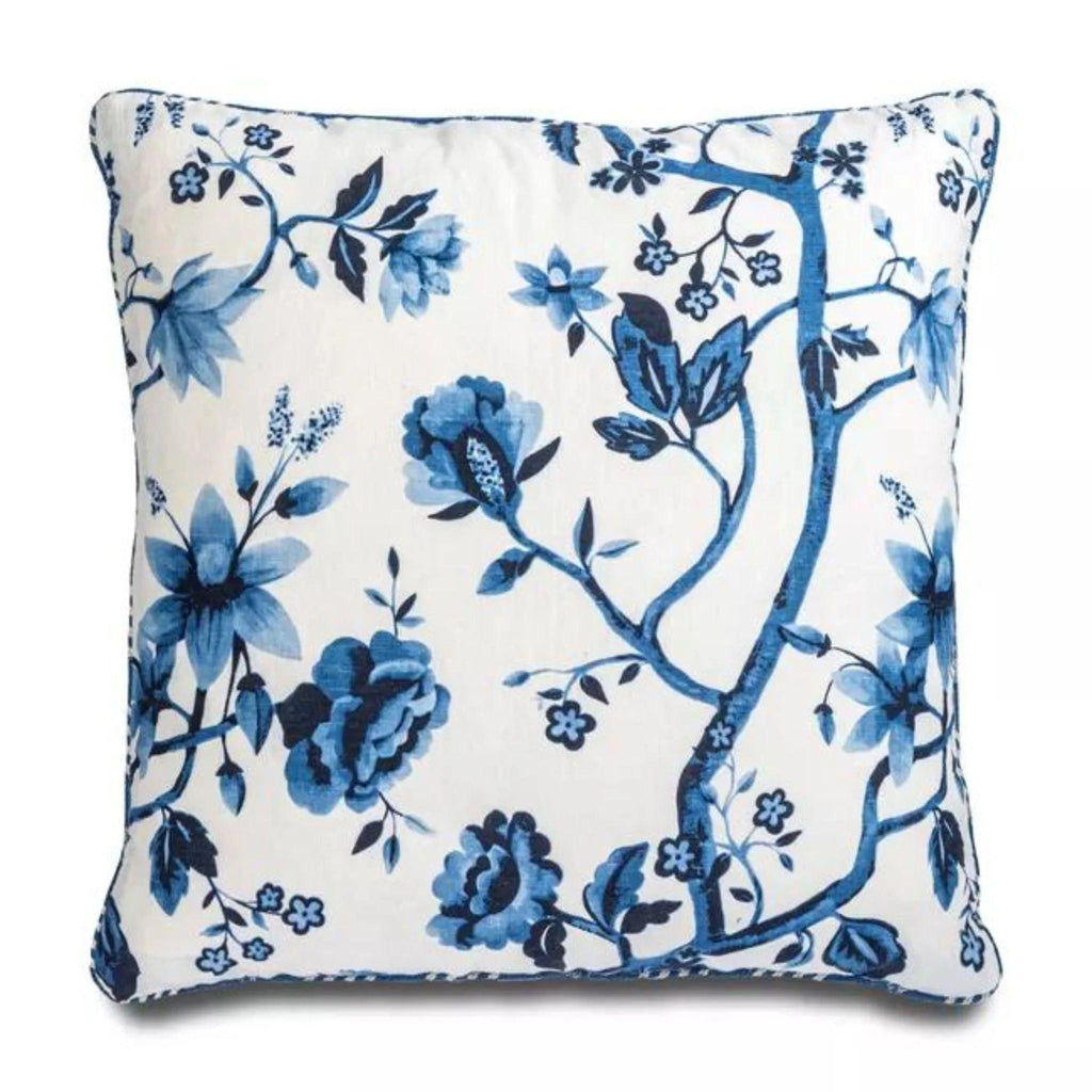 GP&J Baker Blue and White Flower Linen Decorative Throw Pillow - Pillows - The Well Appointed House
