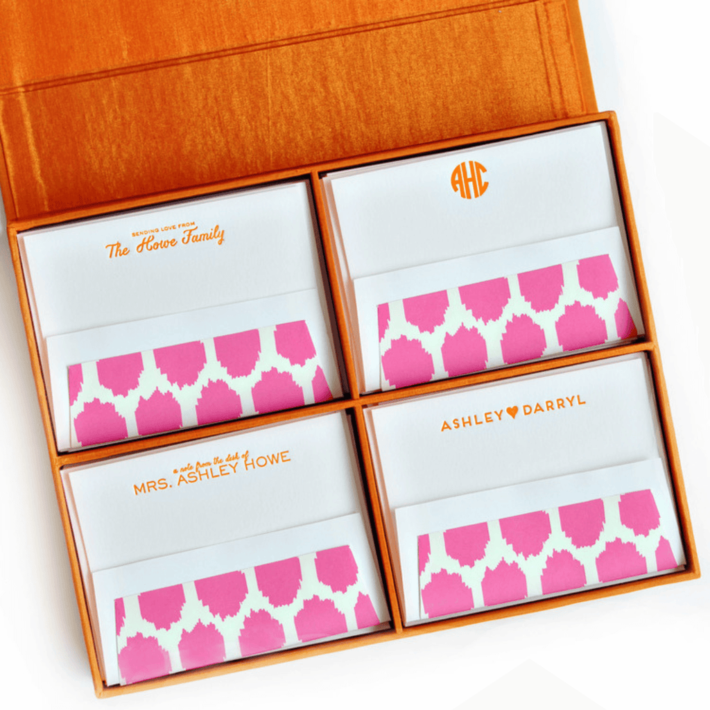 Grand Orange Silk & Hot Pink Letterpress Stationery Box Set- G5 - Stationery - The Well Appointed House
