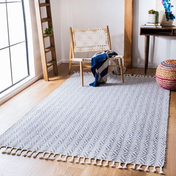 Gray Blue Hand Loomed Fringed Area Rug - Rugs - The Well Appointed House
