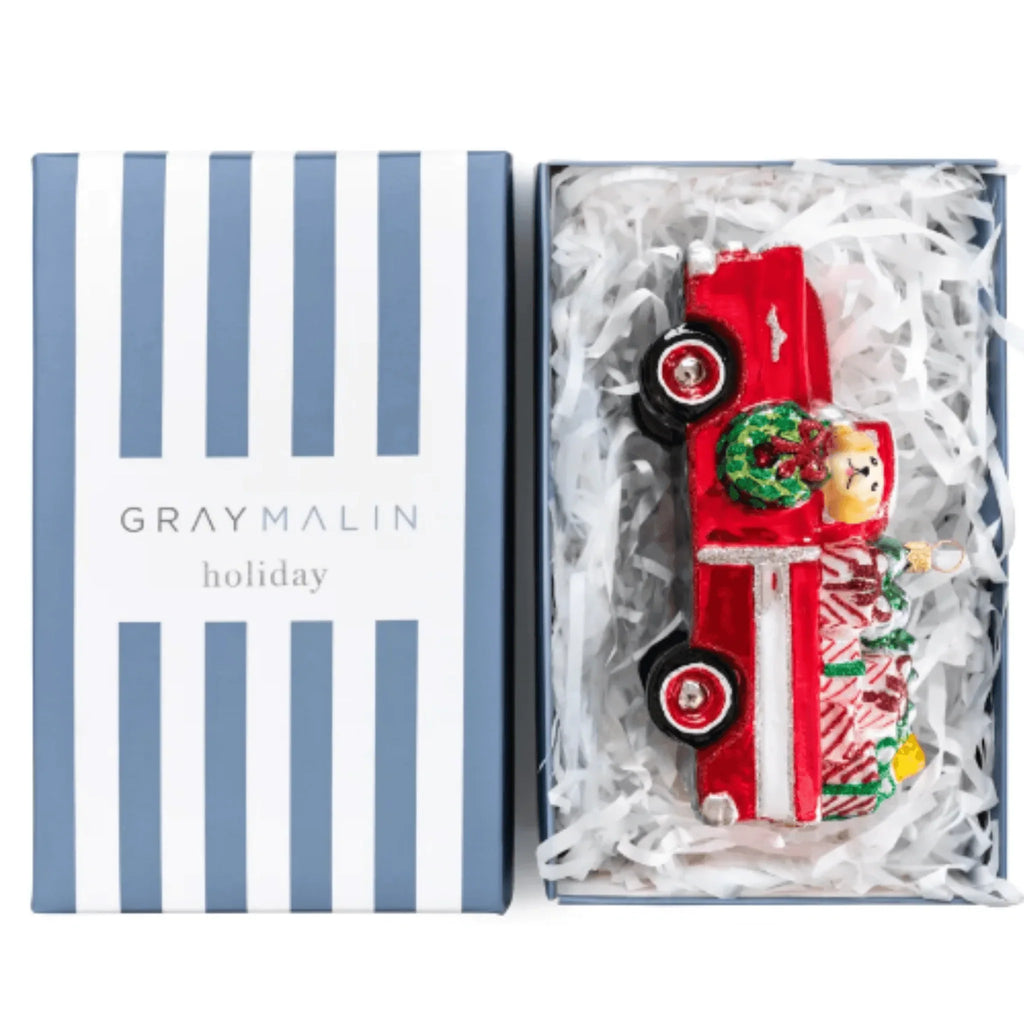 Gray Malin Holiday Pup in a Red Truck Christmas Ornament - Christmas Ornaments - The Well Appointed House