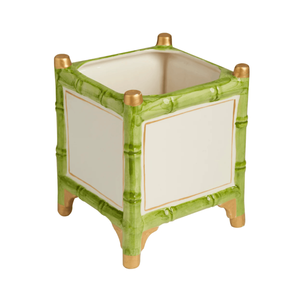Green & Gold Bamboo Inspired Cachepot - Available in Two Sizes - Indoor Cachepots - The Well Appointed House