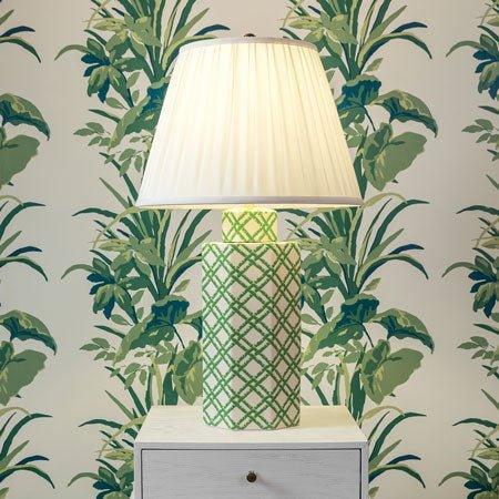 Green & Ivory Bamboo Trellis Porcelain Hexagonal Table Lamp - Table Lamps - The Well Appointed House