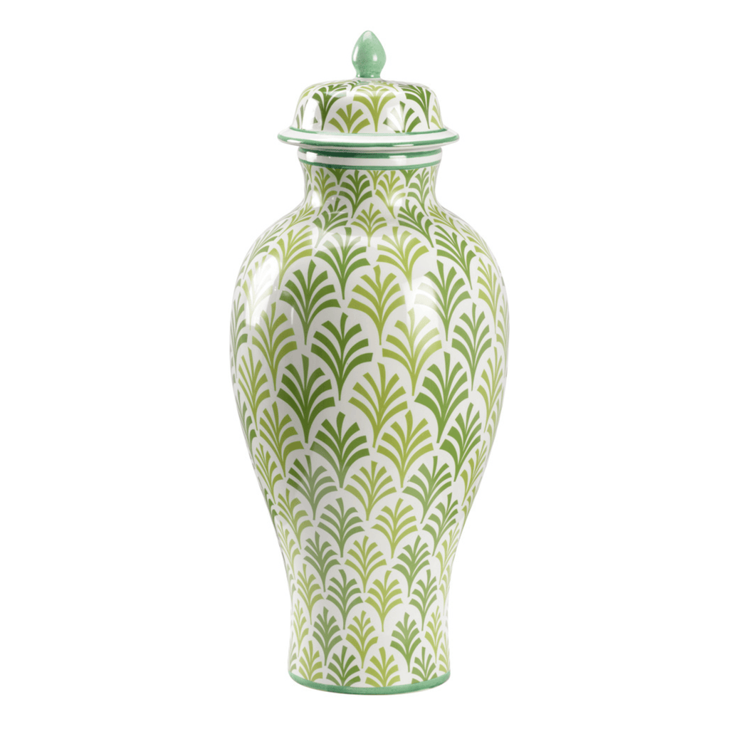 Green & White Hand Painted Covered Urn - Vases & Jars - The Well Appointed House
