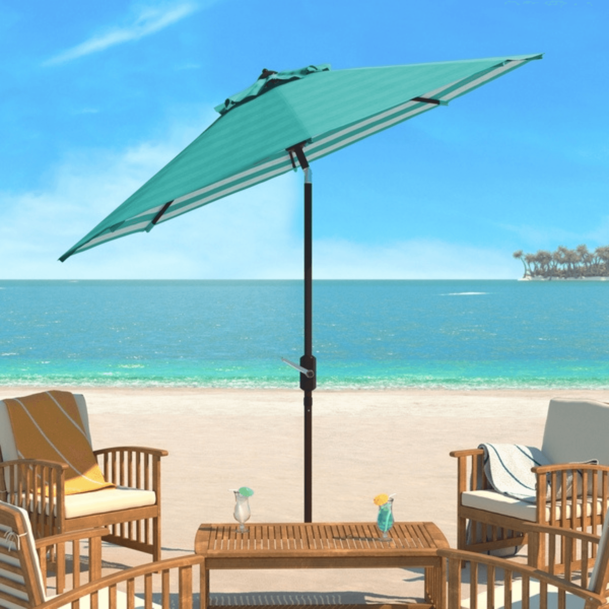 green stripe patio umbrella Safavieh 9 ft. Athens Inside Out Striped Crank Outdoor Auto Tilt Umbrella, Green
