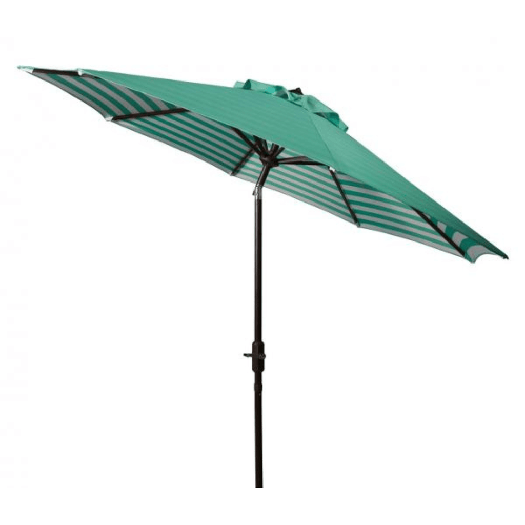 Green and White Outdoor Crank Umbrella With Striped Interior - Outdoor Umbrellas - The Well Appointed House