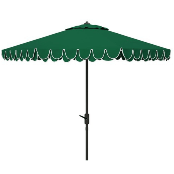 adams patio umbrella stand green EliteShade USA 10-Year-Non-Fading 9Ft Market Umbrella, UPF 50+ UV Protection Performance Sun Umbrella, Heavy Duty Commercial Grade Outdoor Table with Crank & Tilt, Windproof Vented Top for Garden and teakwood accentsensures long Green and White Petal Scallop
