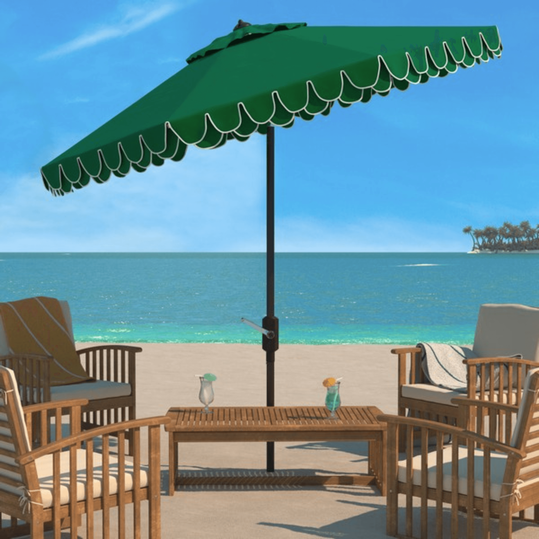 goose island patio umbrella Green and White Petal Scallop Outdoor Patio Umbrella