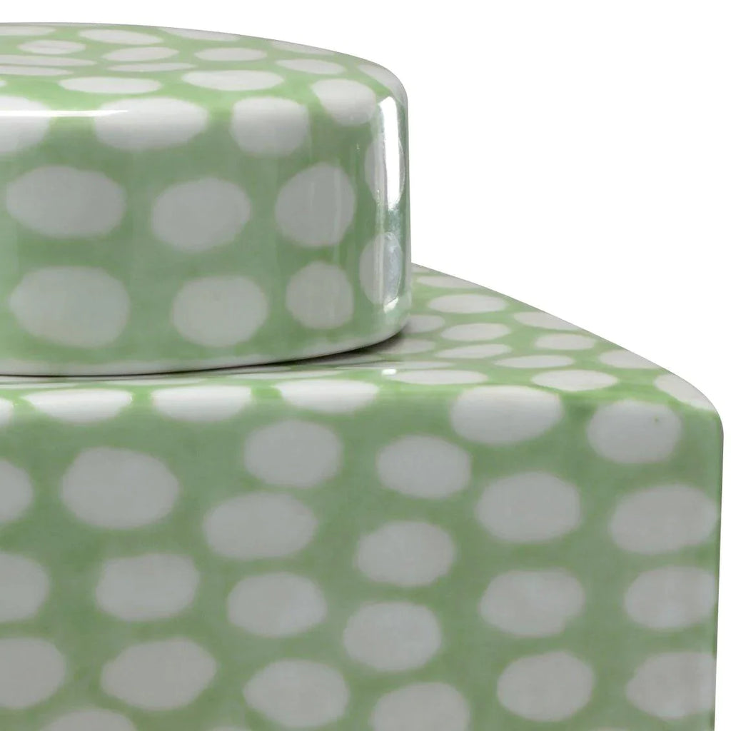 Green & White Polka Dotted Porcelain Rectangular Canister - Vases & Jars - The Well Appointed House
