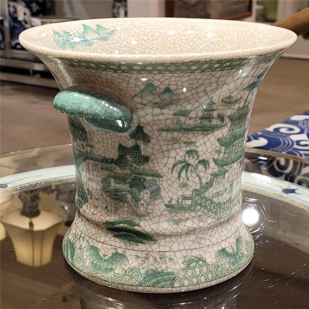 green and white plant pot Green and White Porcelain Planter – The Well Appointed House
