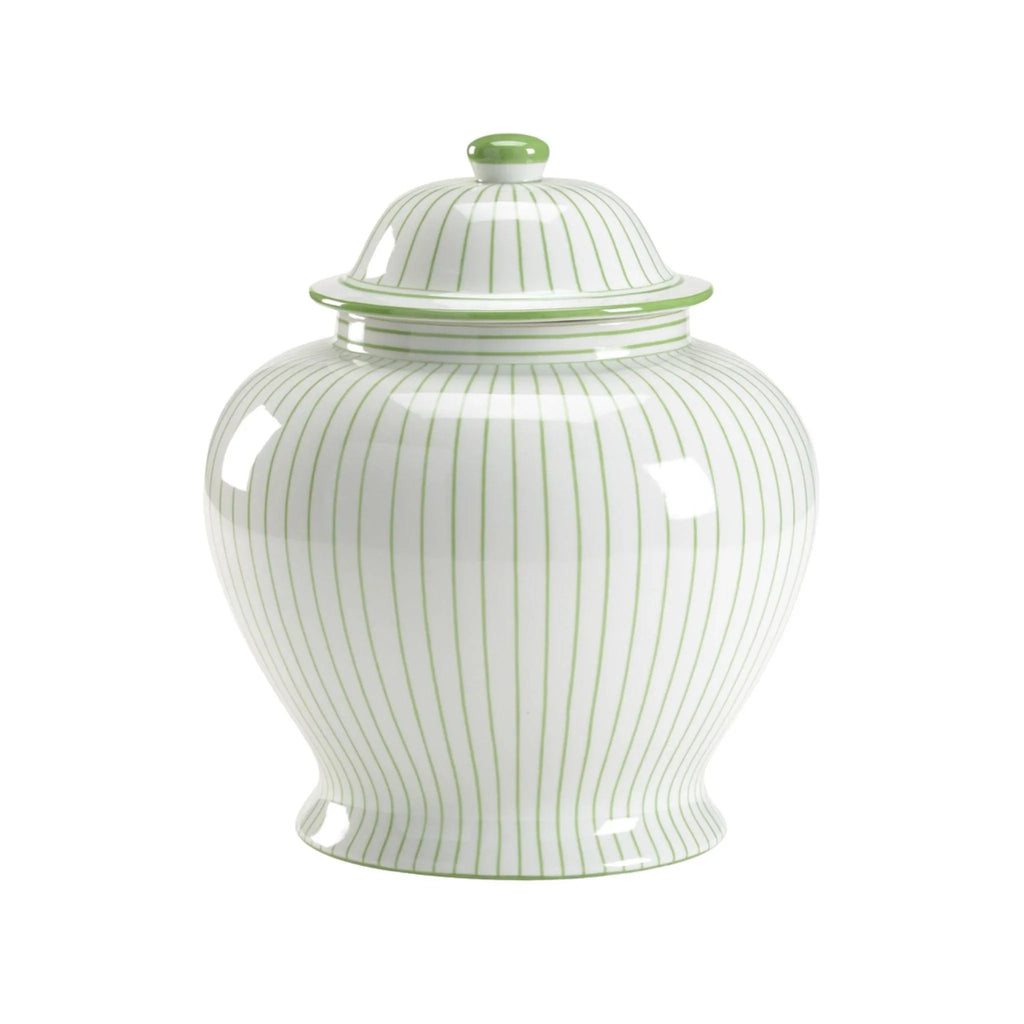 Green and White Striped Porcelain Urn with Lid - Vases & Jars - The Well Appointed House