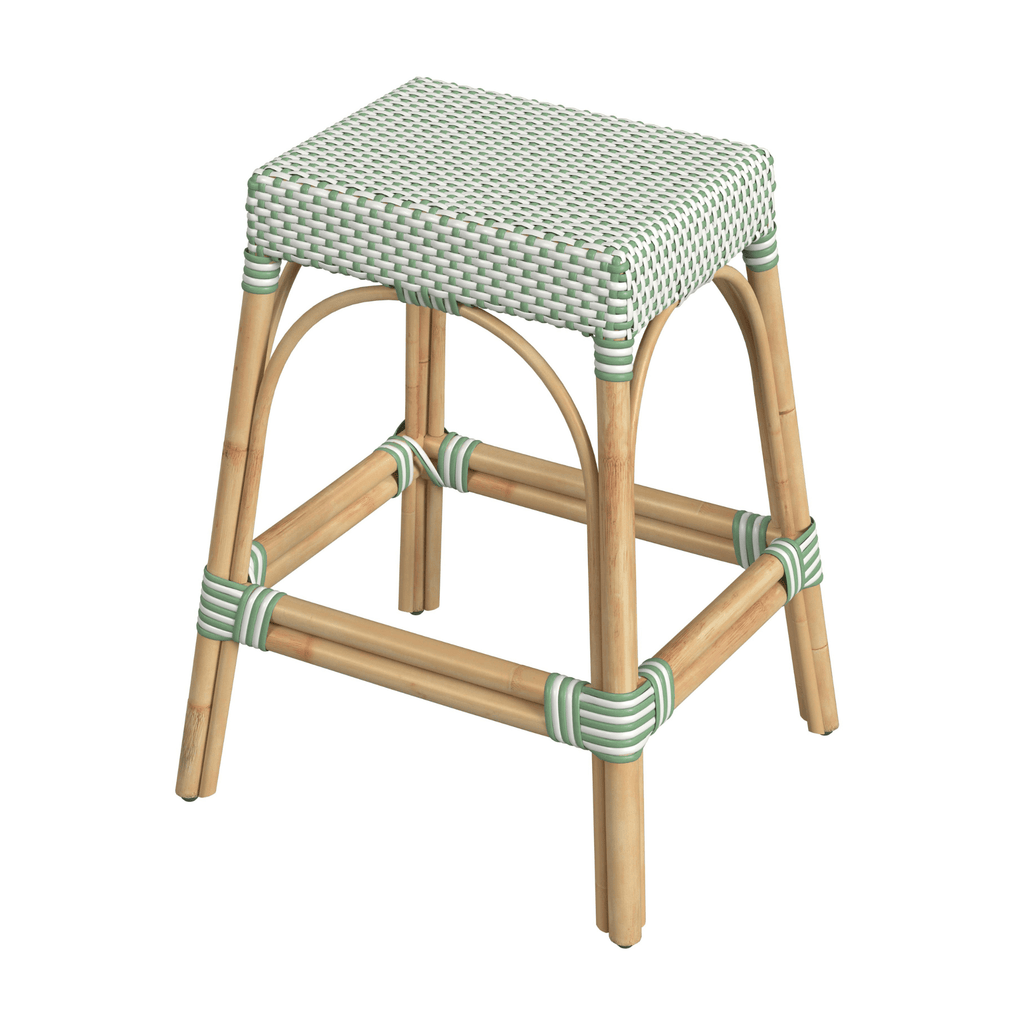 Green & White Woven Counter Stool - Bar & Counter Stools - The Well Appointed House