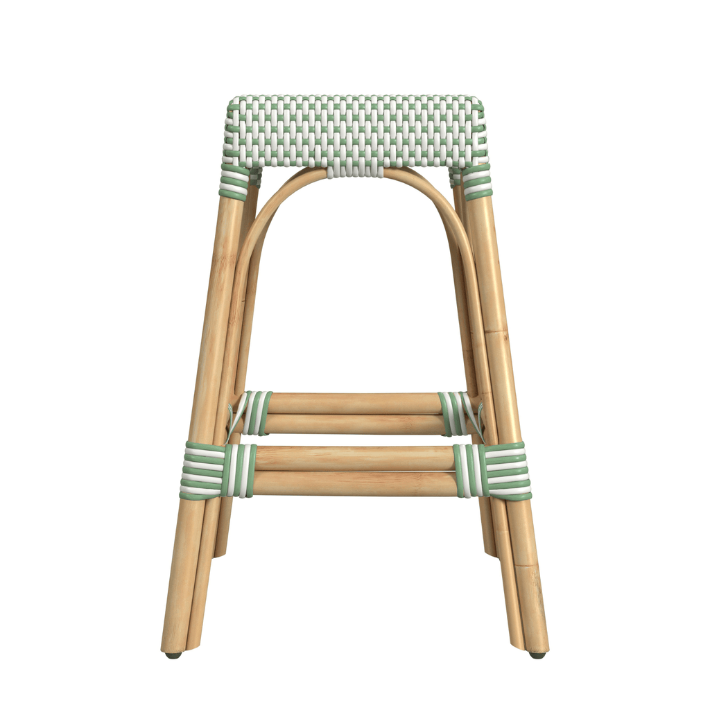 Green & White Woven Counter Stool - Bar & Counter Stools - The Well Appointed House