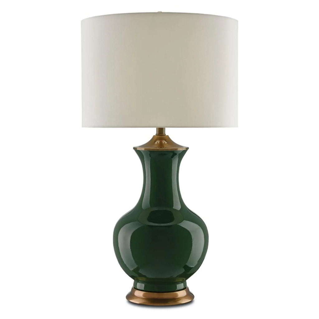 Green Ceramic Vase Table Lamp With Drum Shade - Table Lamps - The Well Appointed House