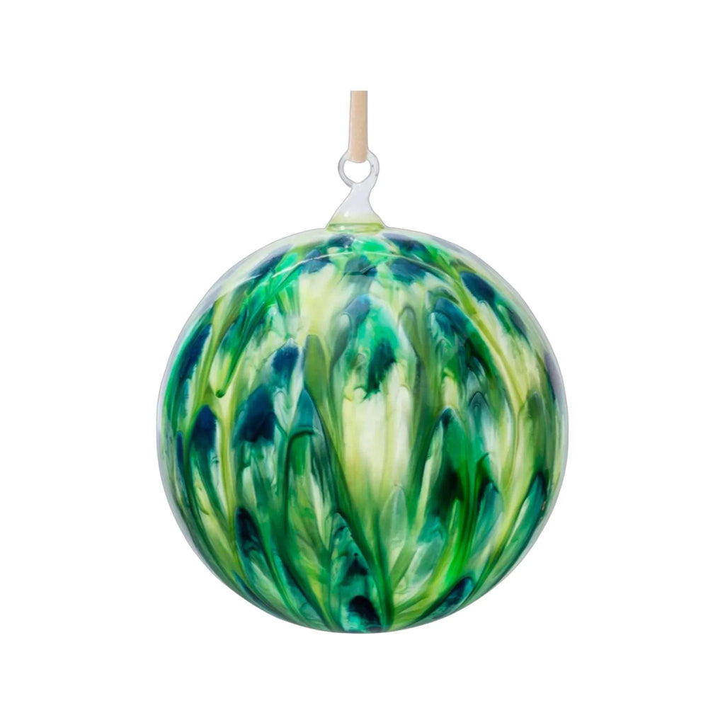 Green Feather Painted Decorative Glass Balls - Christmas Ornaments - The Well Appointed House