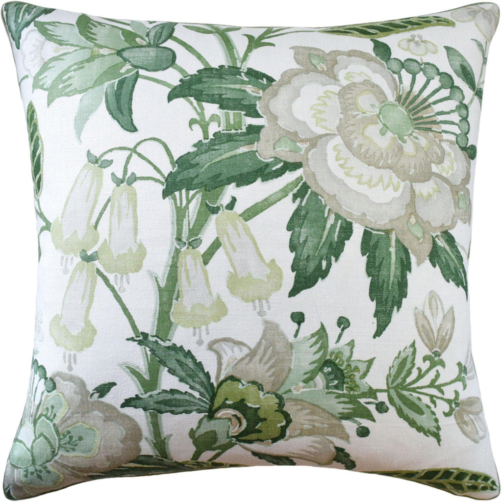 Green Floral Design Linen Pillow - Pillows - The Well Appointed House