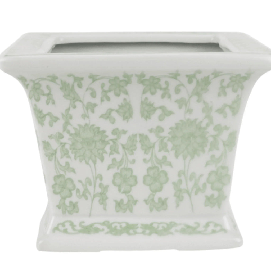 Green Floral Square Porcelain Planter - Indoor Planters - The Well Appointed House