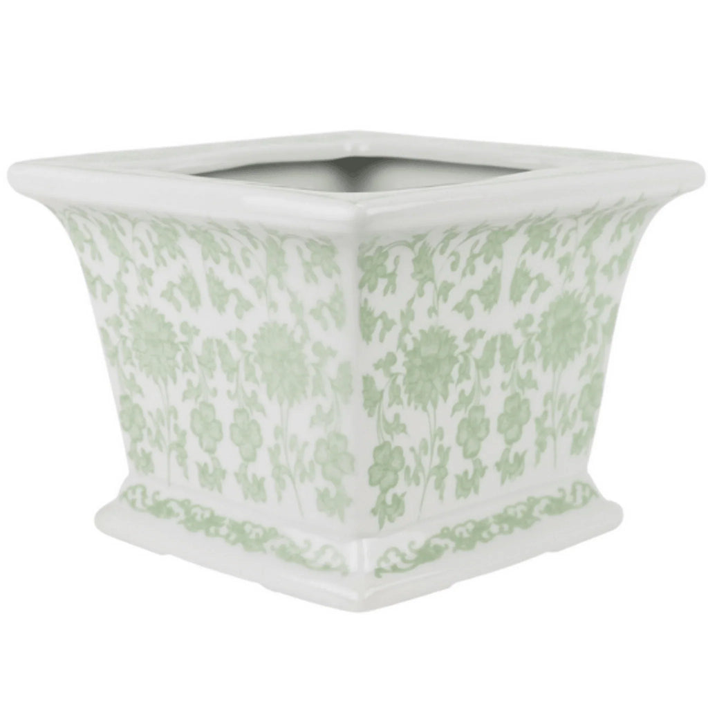 Green Floral Square Porcelain Planter - Indoor Planters - The Well Appointed House